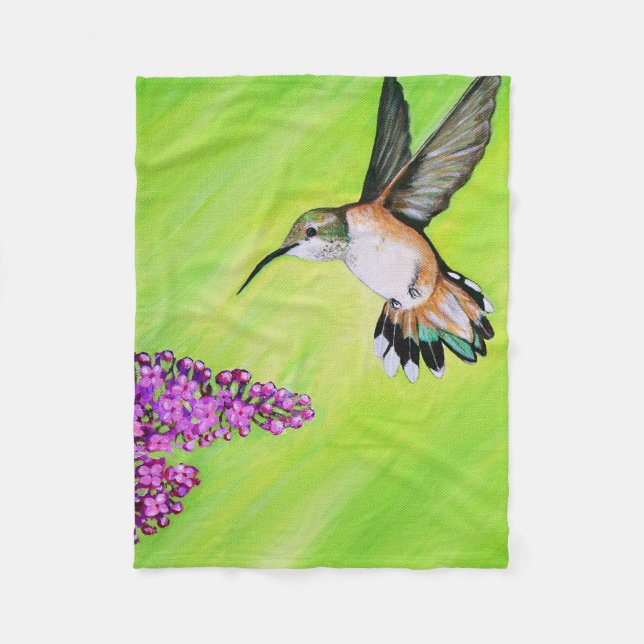 Couverture Polaire Peinture de colibri et de Lilac (Devant)