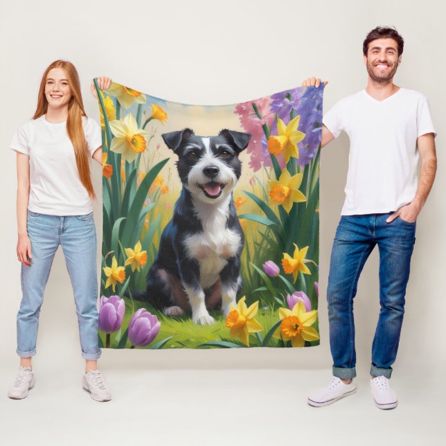 Couverture Polaire Peinture de fleurs de printemps de chien Terrier R (En situation)