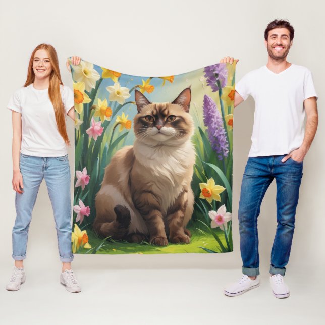 Couverture Polaire Peinture de fleurs printanières de chat abyssin (En situation)