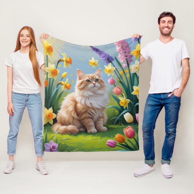 Couverture Polaire Peinture de fleurs printanières de chat angora tur (En situation)