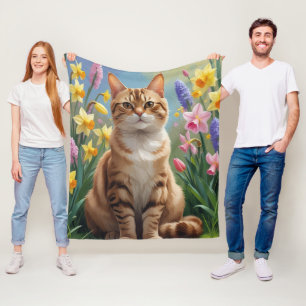 Couverture Polaire Peinture de fleurs printanières de chat Bengal