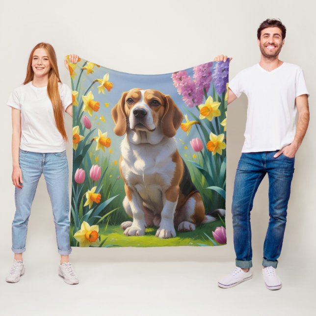 Couverture Polaire Peinture de fleurs printanières de chien Beagle  (En situation)
