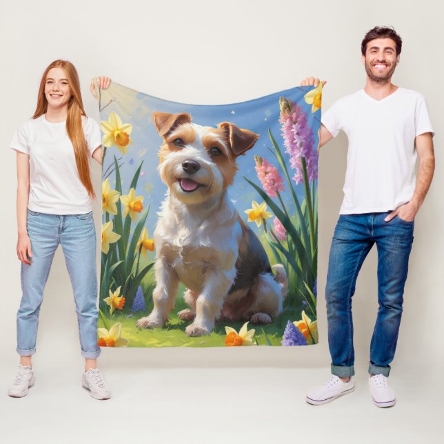 Couverture Polaire Peinture de fleurs printanières de chien Biewer Te (En situation)