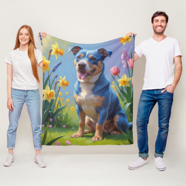 Couverture Polaire Peinture de fleurs printanières de chien Blue Heel (En situation)