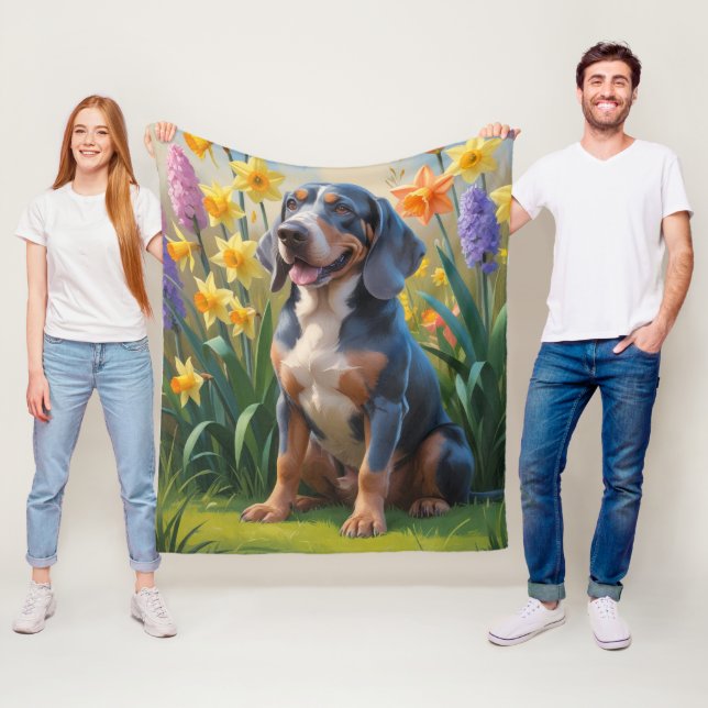 Couverture Polaire Peinture de fleurs printanières de chien Bluetick  (En situation)