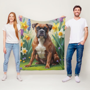 Couverture Polaire Peinture de fleurs printanières de chien Boxer