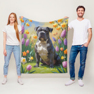 Couverture Polaire Peinture de fleurs printanières de chien Cane Cors