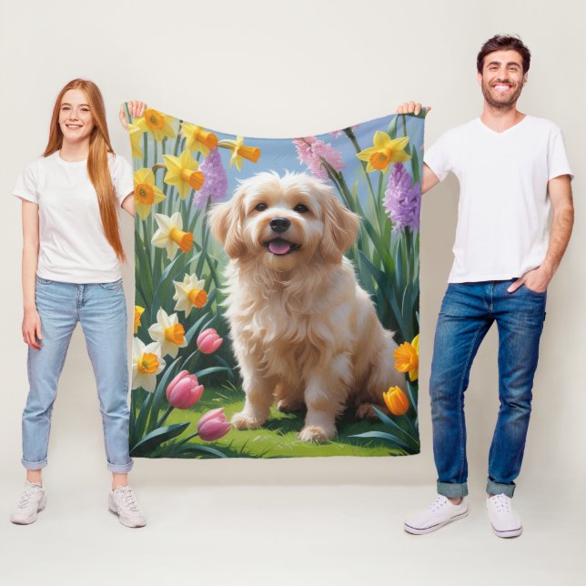 Couverture Polaire Peinture de fleurs printanières de chien Coton De  (En situation)