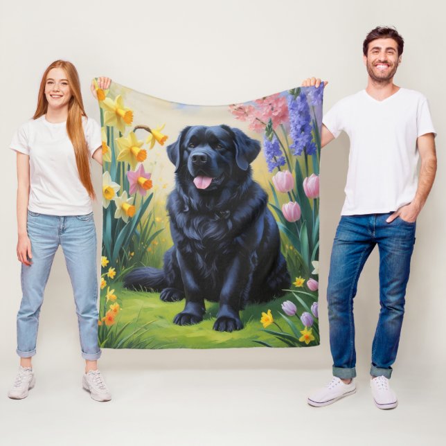Couverture Polaire Peinture de fleurs printanières de chien de Terre- (En situation)