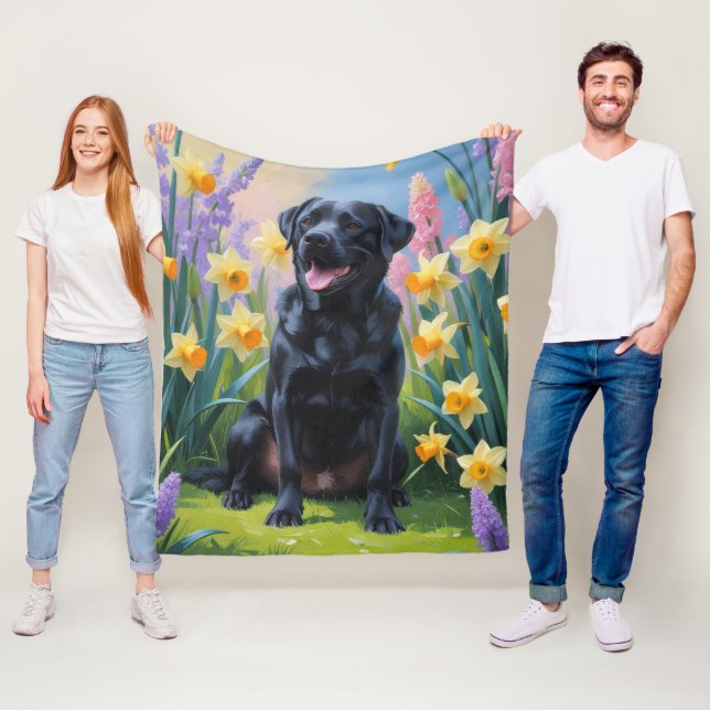 Couverture Polaire Peinture de fleurs printanières de chien Labrador  (En situation)