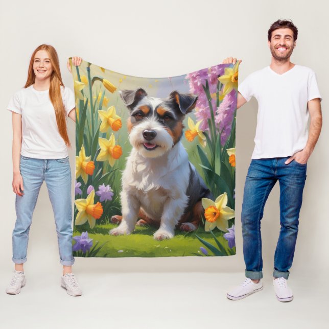Couverture Polaire Peinture de fleurs printanières de chien Terrier A (En situation)