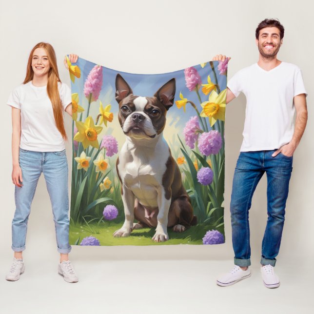 Couverture Polaire Peinture de fleurs printanières de chien Terrier d (En situation)