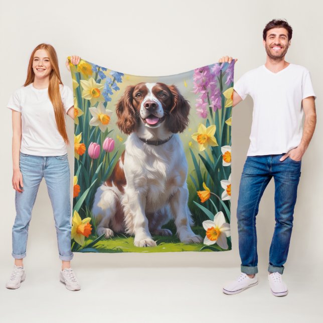 Couverture Polaire Peinture de fleurs printanières de Springer Spanie (En situation)