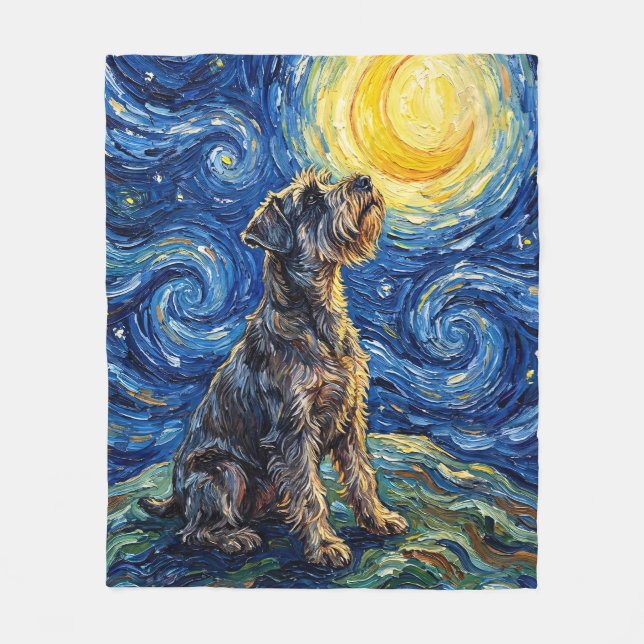 Couverture Polaire Peinture de la Nuit Étoilée Schnauzer (Devant)