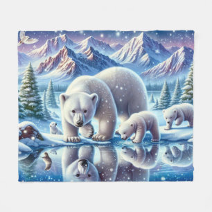 Couverture Polaire Peinture de la scène neigeuse de la famille des ou