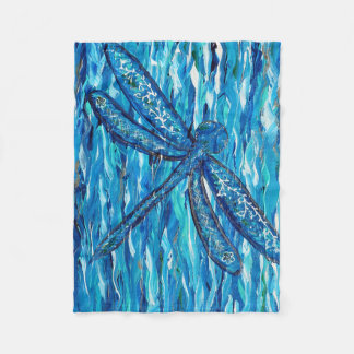 Couverture Polaire Peinture de libellules bleues