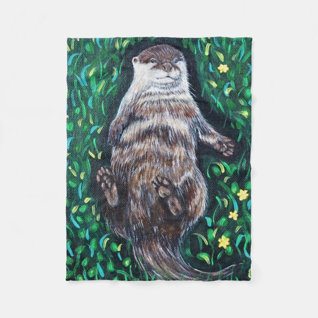 Couverture Polaire Peinture de loutre de rivière détendue (Devant)