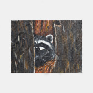 Couverture Polaire Peinture de Maman et Bébé Raton Laveur