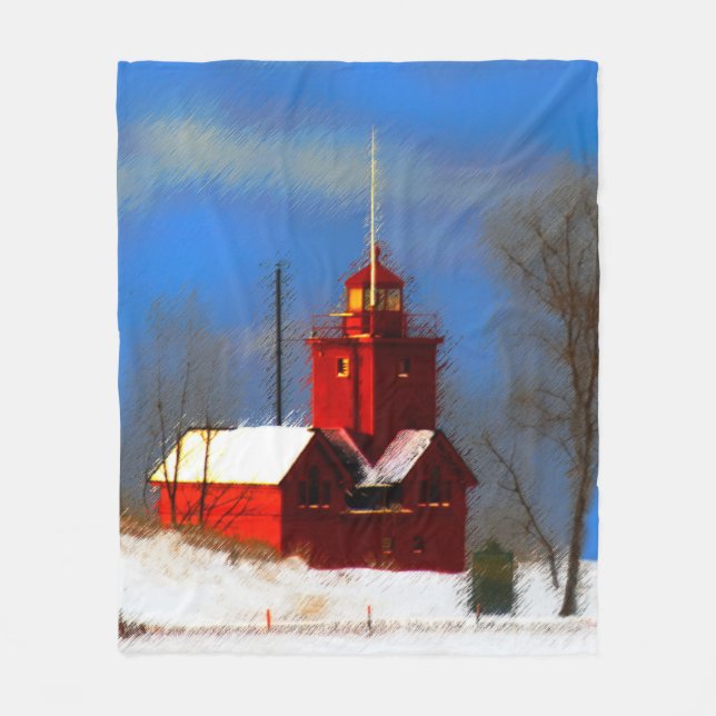 Couverture Polaire Peinture de phare rouge - Art original (Devant)