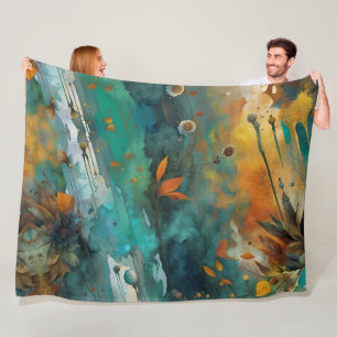 Couverture Polaire Peinture de récolte d'automne Turquoise Rouille Or