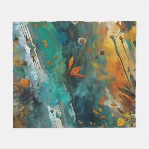 Couverture Polaire Peinture de récolte d'automne Turquoise Rouille Or