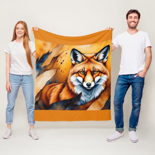 Couverture Polaire Peinture de renard d'automne (En situation)
