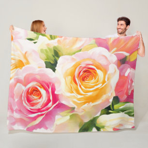 Couverture Polaire Peinture de roses jaunes et roses