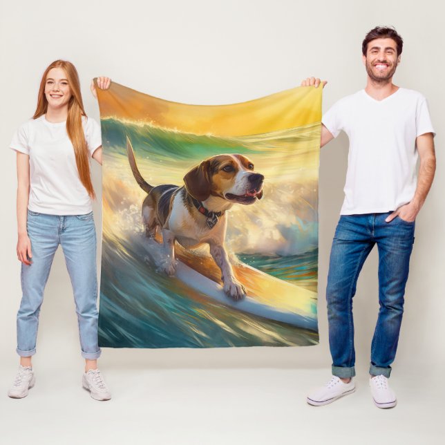 Couverture Polaire Peinture de surf de la plage Beagle (En situation)