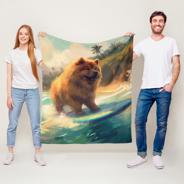 Couverture Polaire Peinture de surf de la plage de Chow Chow (En situation)