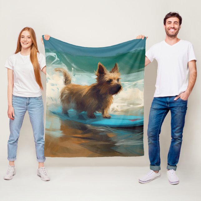 Couverture Polaire Peinture de surf de plage de Terrier australien (En situation)