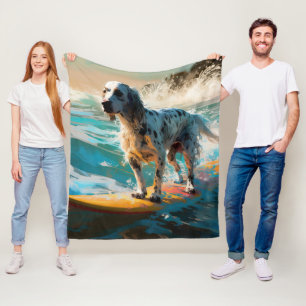 Couverture Polaire Peinture de Surf sur la Plage avec Setter Anglais