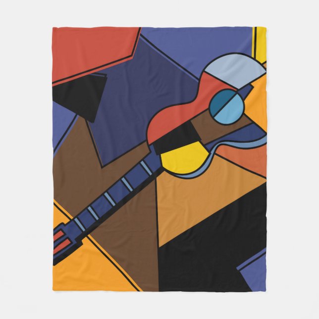 Couverture Polaire Peinture de surréalisme de guitare cubiste. (Devant)