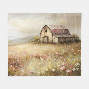 Couverture Polaire Peinture de terrain Fleur sauvage de grange blanch