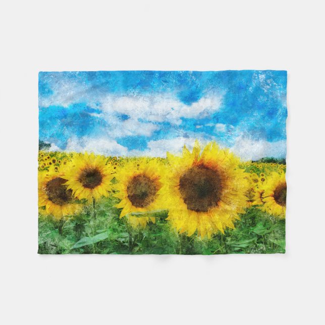 Couverture Polaire Peinture de tournesols (Devant (Horizontal))