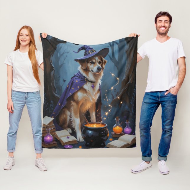 Couverture Polaire Peinture d'Halloween fantaisiste de Berger d'Anato (En situation)