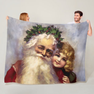 Couverture Polaire Peinture du Père Vintage Noël avec l'enfant