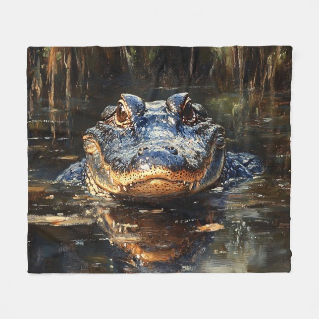 Couverture Polaire Peinture d'un alligator mignon dans les Everglades (Devant (Horizontal))