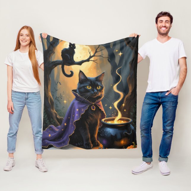 Couverture Polaire Peinture fantaisiste de chat noir pour Halloween (En situation)
