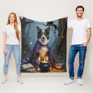 Couverture Polaire Peinture fantaisiste d'Halloween de chien Kelpie a