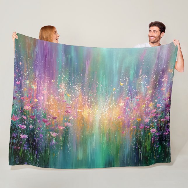 Couverture Polaire Peinture florale abstraite aux couleurs vives (En situation)