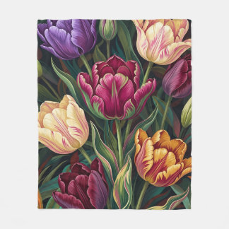 Couverture Polaire Peinture florale de tulipes colorées