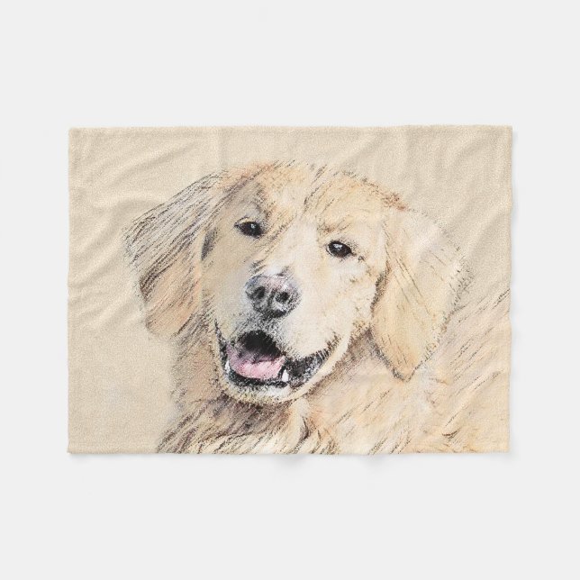 Couverture Polaire Peinture Golden Retriever - Joli art original chie (Devant (Horizontal))