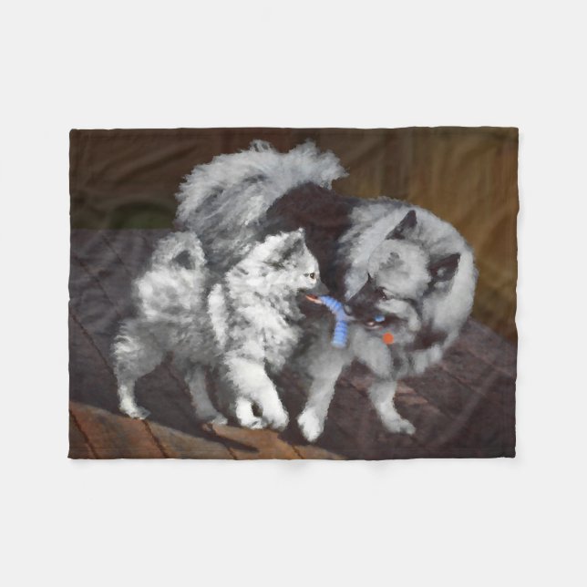 Couverture Polaire Peinture Keeshond Playtime - Jolie art original ch (Devant (Horizontal))