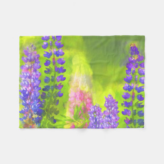 Couverture Polaire Peinture Lupine - Art Fleur Original (Devant (Horizontal))