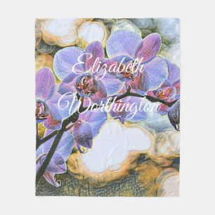 Couverture Polaire Peinture moderne violet bleu orchidée Fleurs