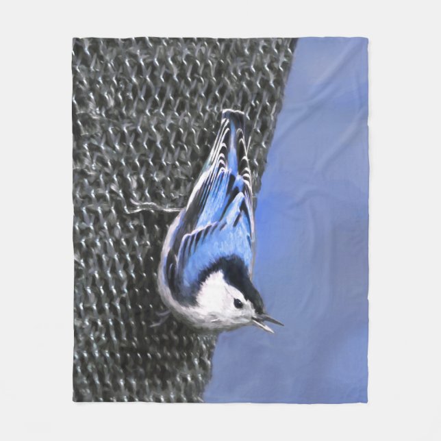 Couverture Polaire Peinture Nuthatch à poitrine blanche Art original (Devant)