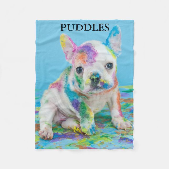 COUVERTURE POLAIRE PEINTURE SPLATERED PUPPY BLANKET PERSONNALISÉ. (Devant)