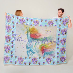 Couverture Polaire Peinture Unicorne Dreams Blue Floral Fleece Blanke