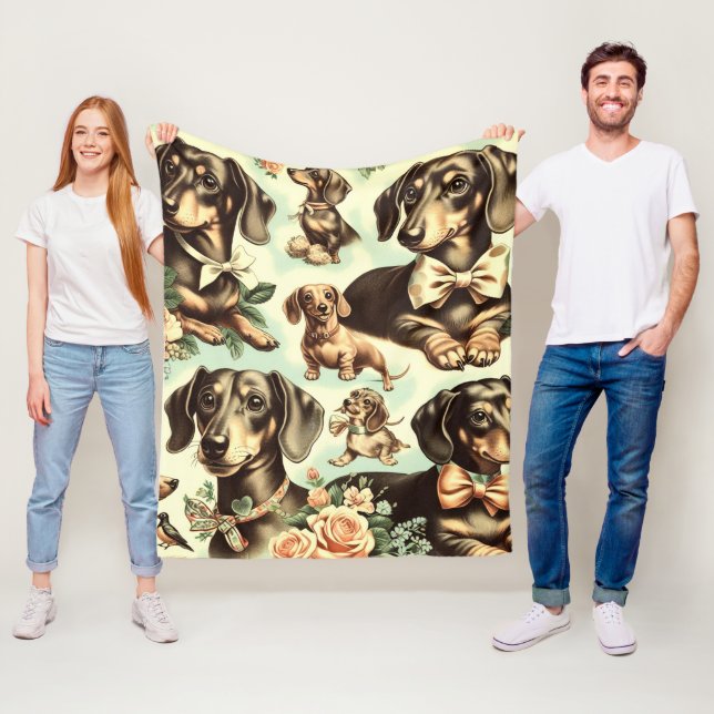 Couverture Polaire Peinture vintage Dachshund transparente (En situation)