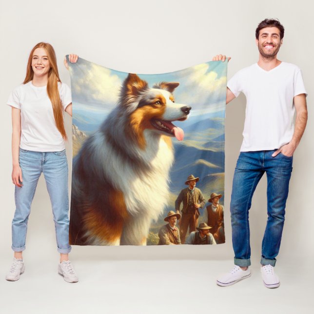 Couverture Polaire Peinture vintage de berger australien (En situation)